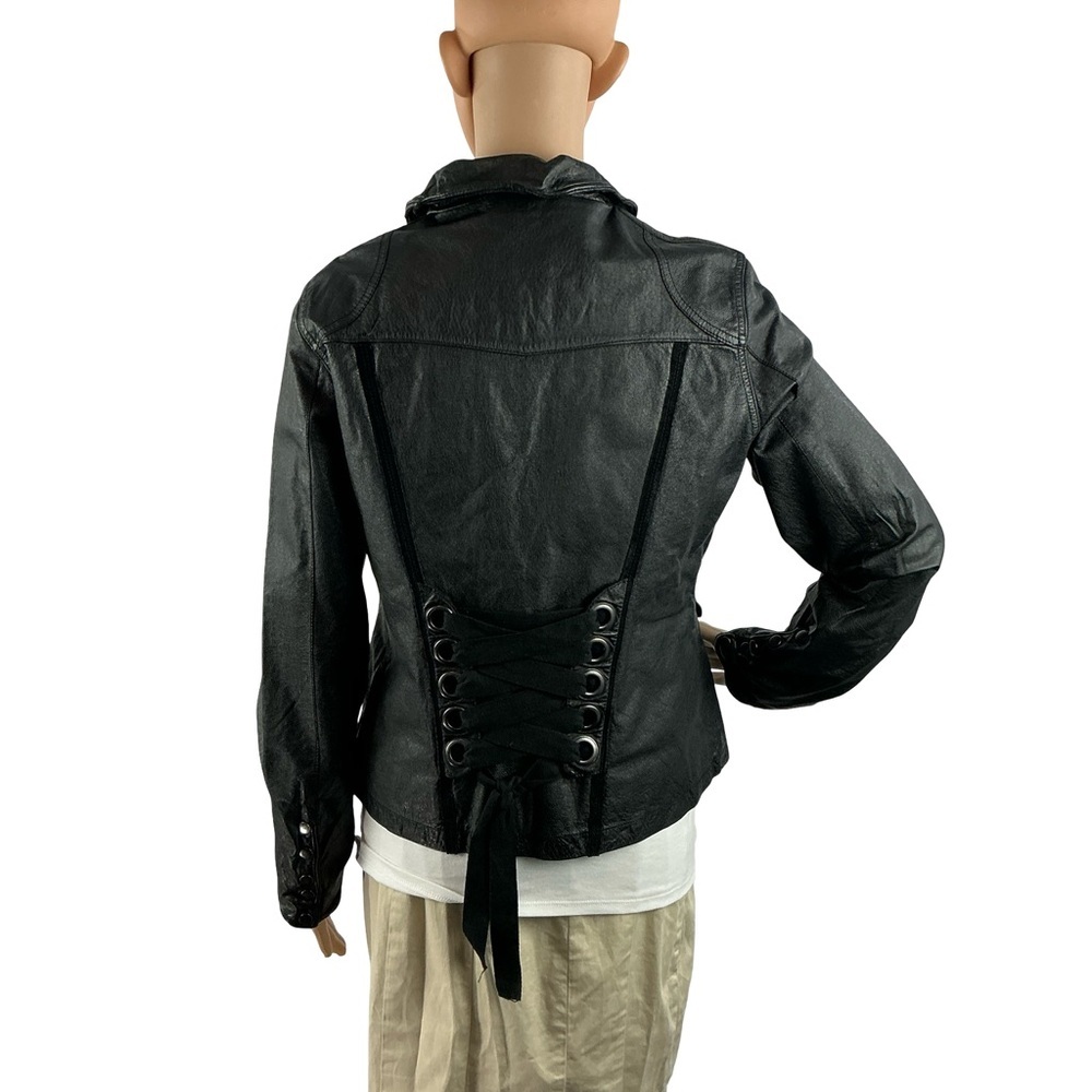 Jakett New York Leather Jacket Lace Up Back Fitted Black Size L